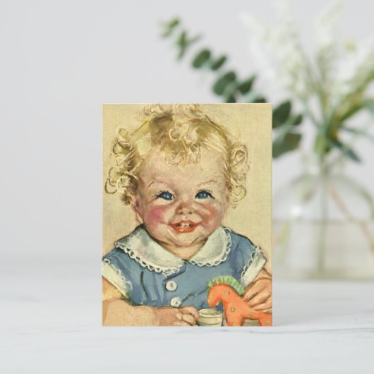 ヴィンテージかわいいブロンドスカンジナビア男の赤ちゃんまたは女の子 ポストカード (スタンド正面)
