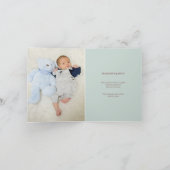 ヴィンテージかわいいベアーフォト花模様グリーンボーイ誕生 案内状 (内部)