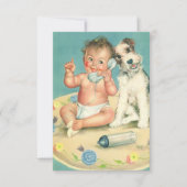 ヴィンテージかわいいベビーと子犬の住所の変更 案内状 (正面)