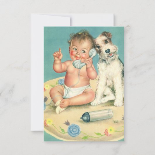 ヴィンテージかわいいベビーと子犬の住所の変更 案内状 (正面)