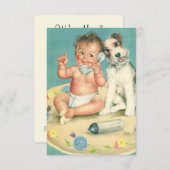 ヴィンテージかわいいベビーと子犬の住所の変更 案内状 (正面/裏面)