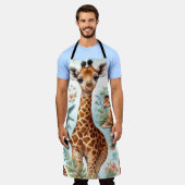 ヴィンテージかわいいベビーキリン柄 エプロン (着用した状態)