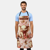 ヴィンテージかわいいベビーゾウ模様 エプロン (着用した状態)