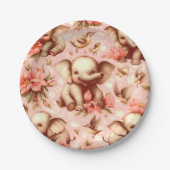 ヴィンテージかわいいベビーゾウ模様 ペーパープレート (正面)