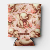 ヴィンテージかわいいベビーゾウ模様 缶クーラー (正面)