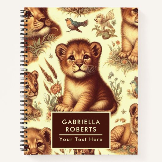 ヴィンテージかわいいベビーライオンのパターン ノートブック (正面)