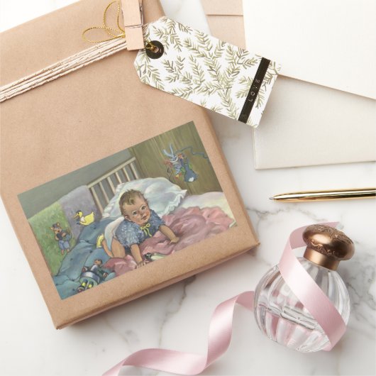 ヴィンテージかわいいベビー遊ズインクリブ，子供の昼寝時間 長方形シール (ギフト)