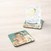 ヴィンテージかわいいベビー電話で話す子犬 コースター (右側)