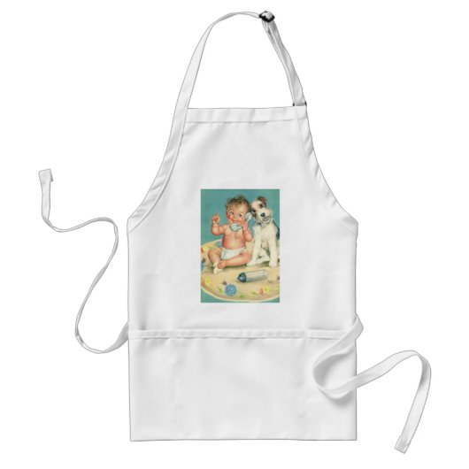 ヴィンテージかわいいベビー電話で話す子犬 スタンダードエプロン (正面)
