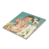 ヴィンテージかわいいベビー電話で話す子犬 タイル (側面)