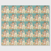 ヴィンテージかわいいベビー電話で話す子犬 ラッピングペーパー (フラット)