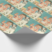 ヴィンテージかわいいベビー電話で話す子犬 ラッピングペーパー (角)