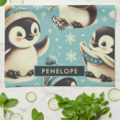 ヴィンテージかわいいペンギン キッチンタオル (折り畳み)
