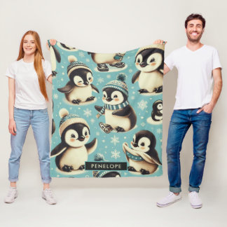 ヴィンテージかわいいペンギン フリースブランケット