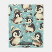 ヴィンテージかわいいペンギン フリースブランケット (正面)