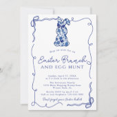 ヴィンテージかわいいボウズchinoiserieバニーイースターブランチ 招待状 (正面)