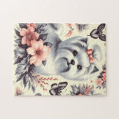 ヴィンテージかわいいマルチーズイラストレーション ジグソーパズル (横)