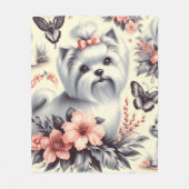 ヴィンテージかわいいマルチーズイラストレーション フリースブランケット (正面)