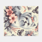 ヴィンテージかわいいマルチーズイラストレーション フリースブランケット (正面(横))