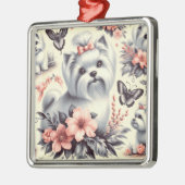 ヴィンテージかわいいマルチーズイラストレーション メタルオーナメント (左)