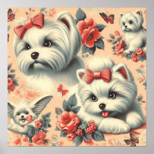 ヴィンテージかわいいマルチーズ犬 ポスター