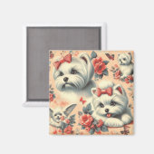 ヴィンテージかわいいマルチーズ犬 マグネット (正面/裏面)