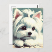 ヴィンテージかわいいマルチーズ絵画ズ ポストカード (正面/裏面)