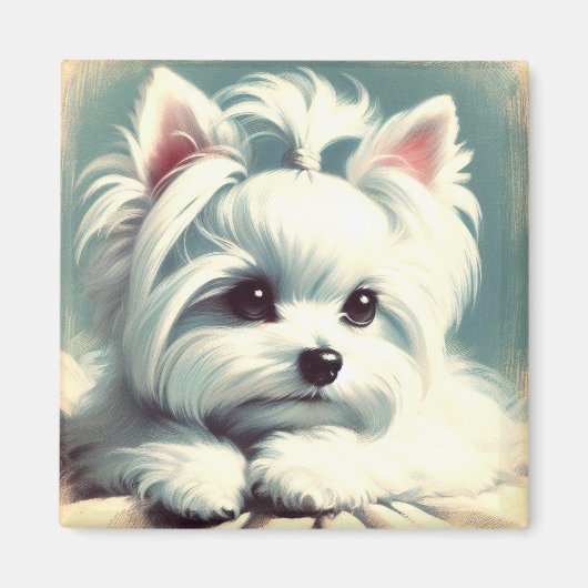 ヴィンテージかわいいマルチーズ絵画ズ マグネット (正面)