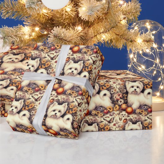 ヴィンテージかわいいマルチーズ ラッピングペーパー (クリスマス)