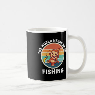 ヴィンテージかわいいモンキーザワールドもっと魚釣りL コーヒーマグカップ