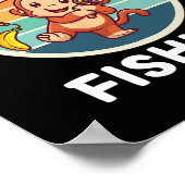 ヴィンテージかわいいモンキーザワールドもっと魚釣りL ポスター (角)