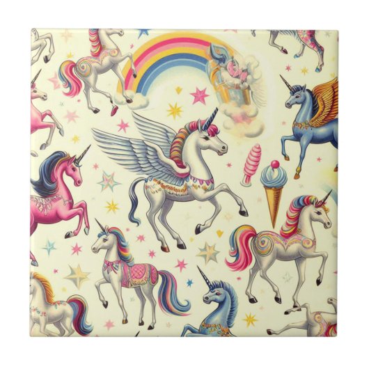 ヴィンテージかわいいユニコーン タイル (正面)
