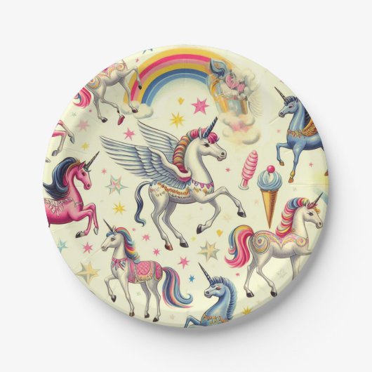 ヴィンテージかわいいユニコーン ペーパープレート (正面)