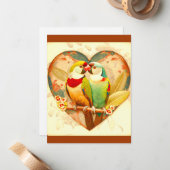 ヴィンテージかわいいラブバードクラシック、ラブバードのデザイン ノートカード (正面/裏面インサイチュ)