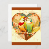 ヴィンテージかわいいラブバードクラシック、ラブバードのデザイン ノートカード (正面/裏面)