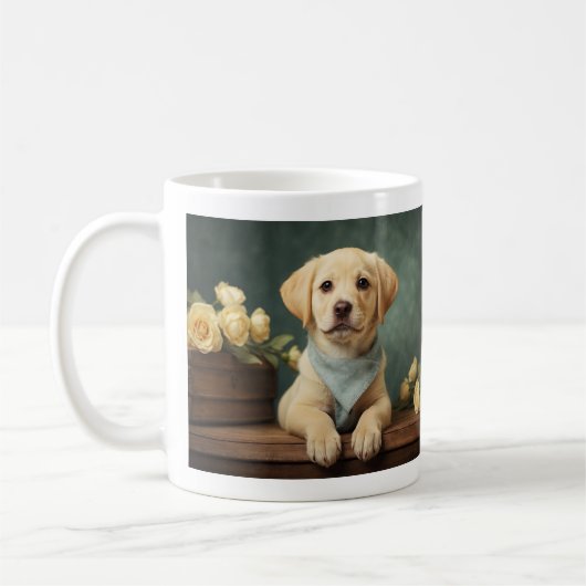ヴィンテージかわいいラブラドールレトリエバーパピードッグポートレート コーヒーマグカップ (左)