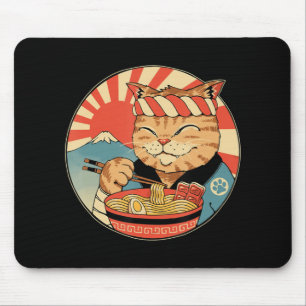 ヴィンテージかわいいラーメンねこアニメ日本のラーメン マウスパッド