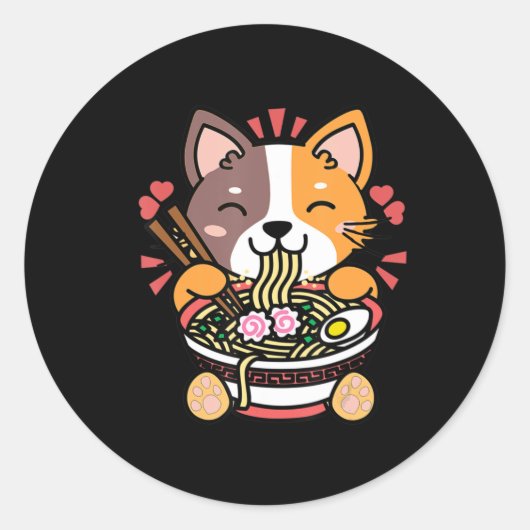 ヴィンテージかわいいラーメン猫アニメ日本の食のギフト ラウンドシール (正面)
