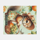 ヴィンテージかわいいリス絵画ズ フリースブランケット (正面(横))