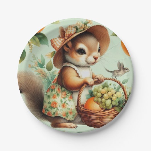 ヴィンテージかわいいリス絵画ズ ペーパープレート (正面)