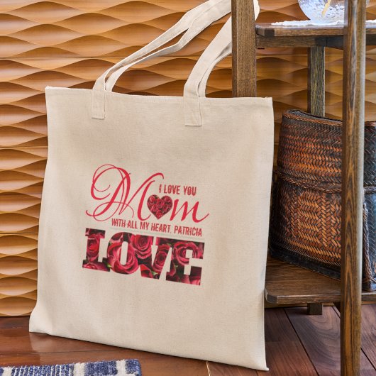 ヴィンテージかわいいレトロフローラ愛あなた母の日 ラージトートバッグ