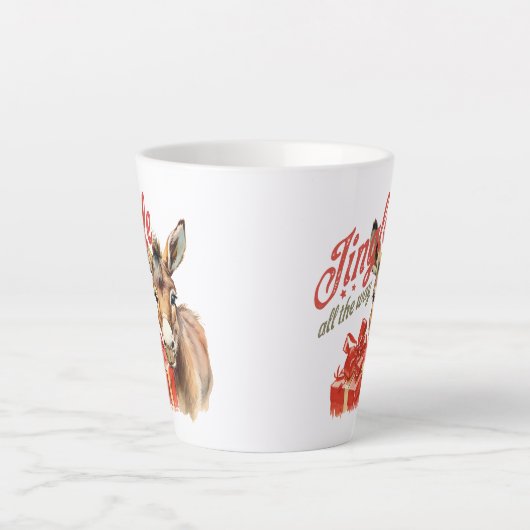 ヴィンテージかわいいロバはクリスマス中ずっと カフェラテマグ (正面)