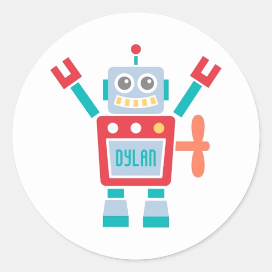 ヴィンテージかわいいロボット子供へ玩具 ラウンドシール (正面)