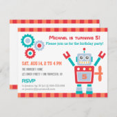 ヴィンテージかわいいロボット玩具バースデーパーティ招待状 招待状 (正面/裏面)