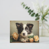 ヴィンテージかわいいワン縁どピーコリーバラポートレート犬 ポストカード (スタンド正面)