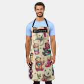 ヴィンテージかわいい冬のテディベア エプロン (着用した状態)