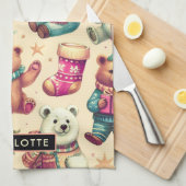 ヴィンテージかわいい冬のテディベア キッチンタオル (四つ折り)