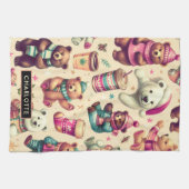 ヴィンテージかわいい冬のテディベア キッチンタオル (横)