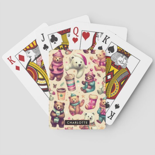 ヴィンテージかわいい冬のテディベア トランプ (裏面)