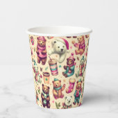 ヴィンテージかわいい冬のテディベア 紙コップ (裏面)